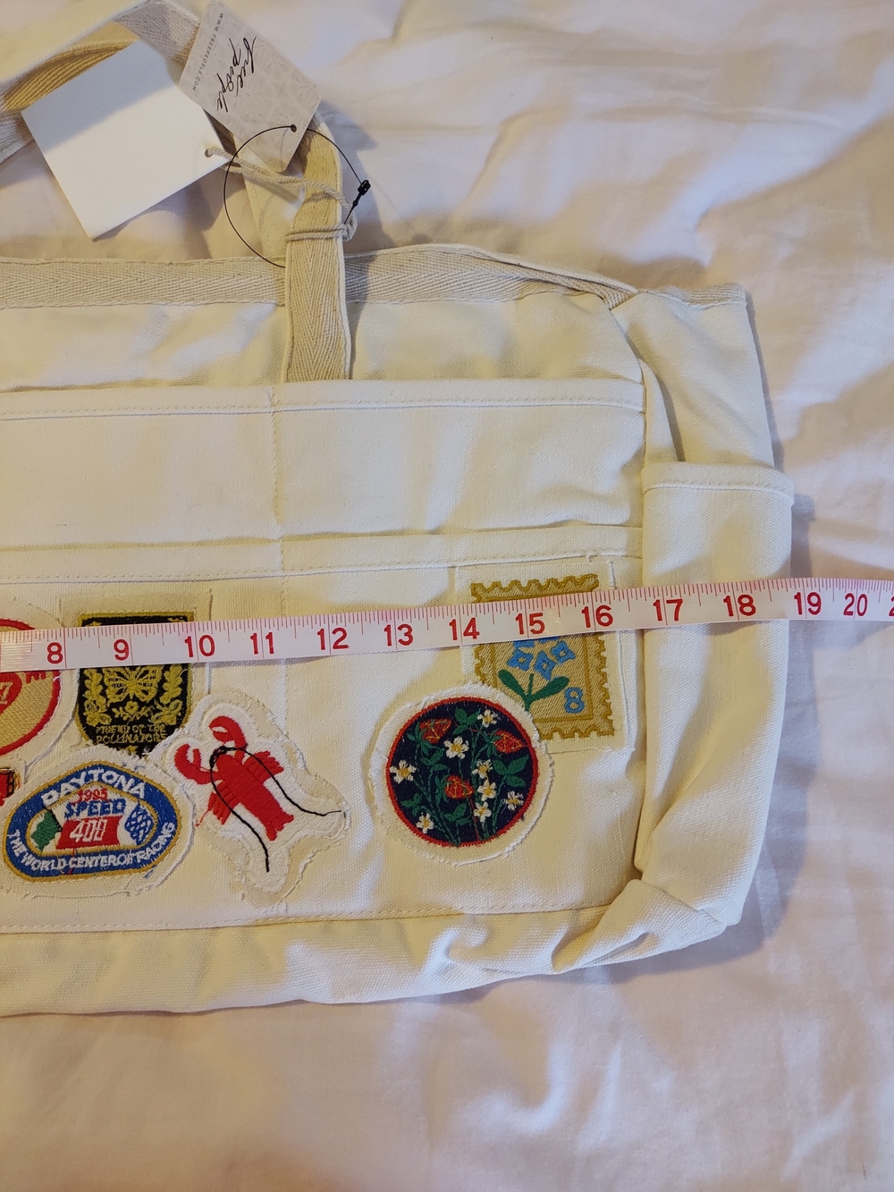 Free People Kiss My Patch Canvas Tote Bag in Mineral NWT - Picture 8 of 14
